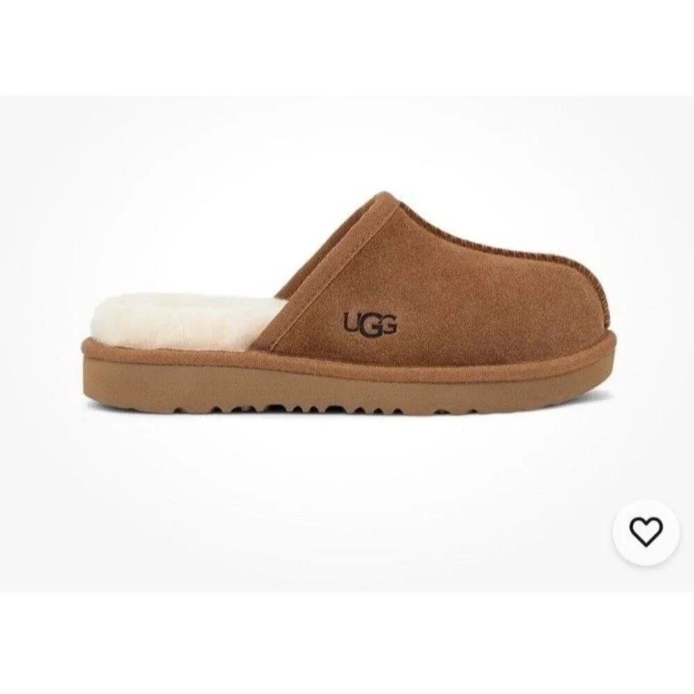 UGG Keegan Slide Slipper Chestnut Suede Shearling Slip On Shoes Kids Size 1 US